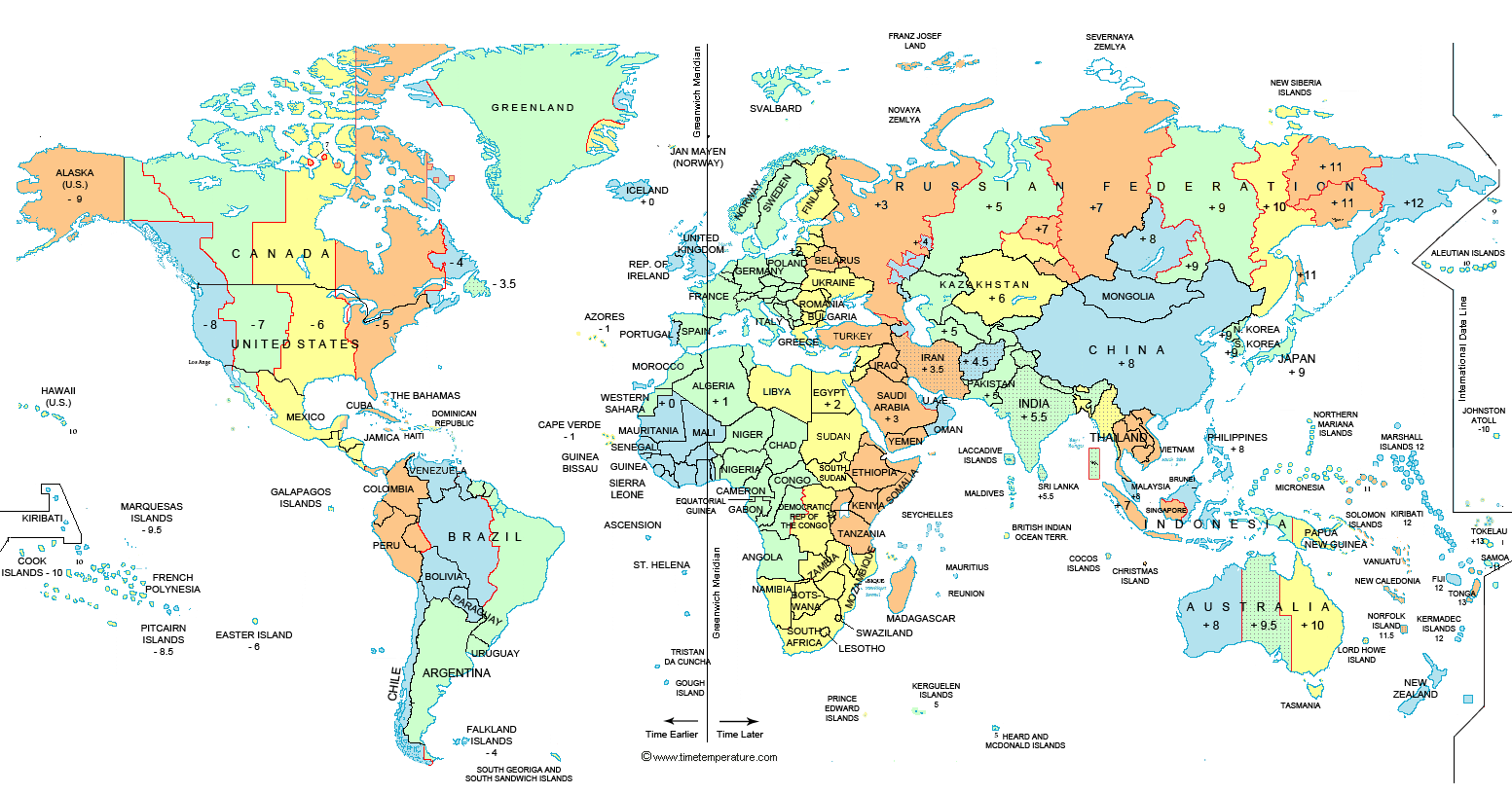 Large World Time Zone Map