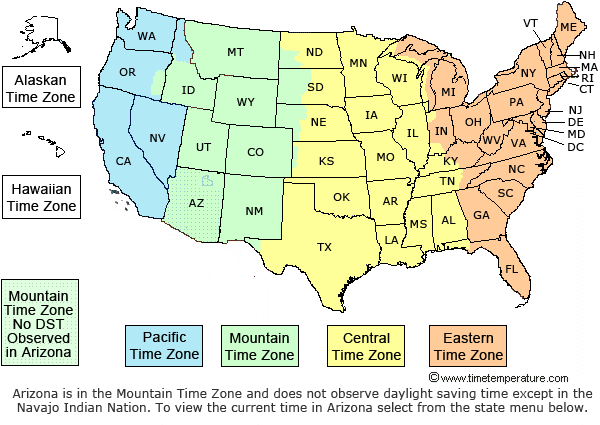 Printable Map Of The United States Time Zones