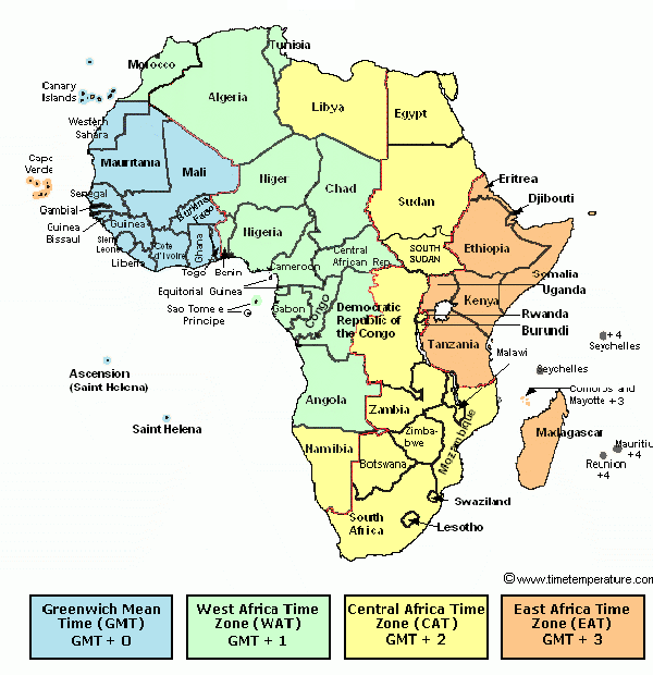 time zones map of world. Africa Time Zone Map