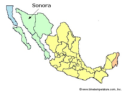 Sonora Mexico time zone map