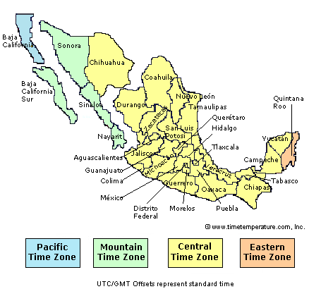map of united states and mexico border. Mexico Time Zone Map