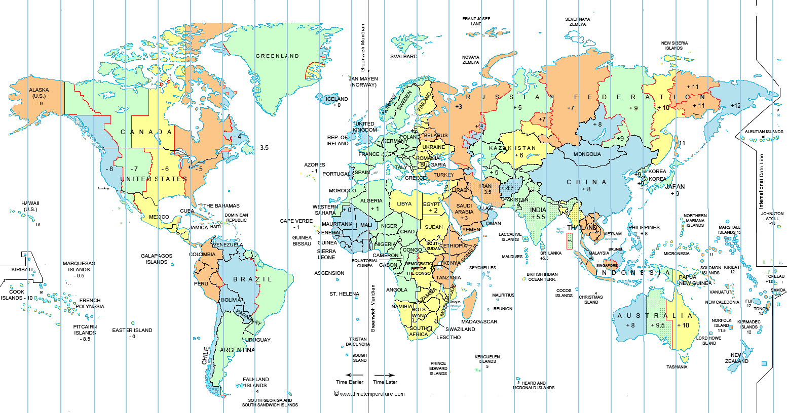 Time Zones Around The World Map Large World Time Zone Map