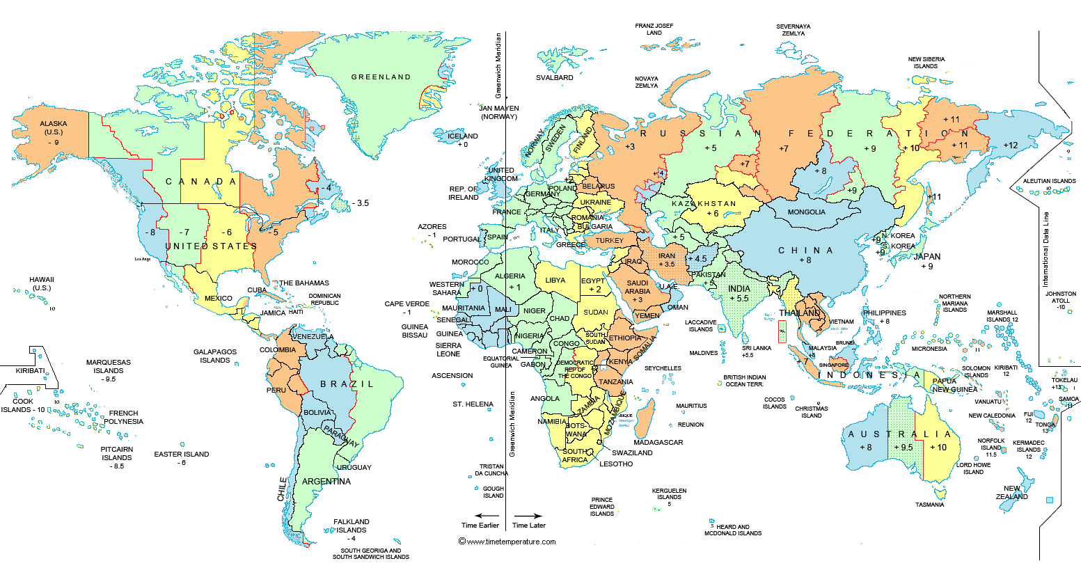 Time Map Of The World Large World Time Zone Map