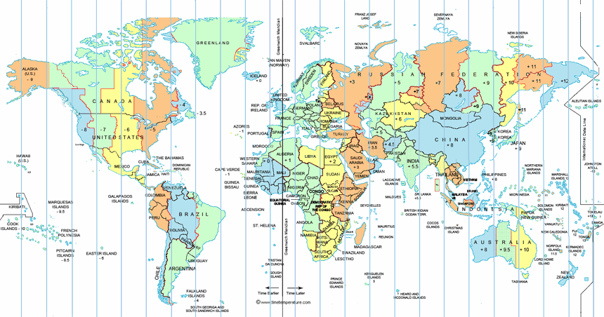 time zones world map
