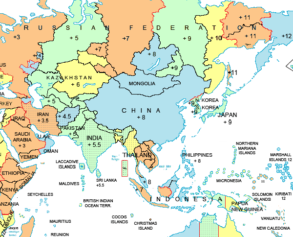 Time Zone Map Asia Pacific - Gretel Hildagarde