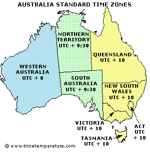 Current Time In Australia Map Australia Time Zones   Australia Current Time