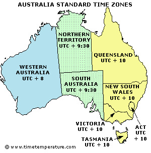 Time Zones Australia Map Australia Time Zones   Australia Current Time