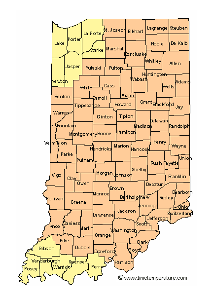 Indiana Time Zone Map With Cities Indiana Time Zone Map